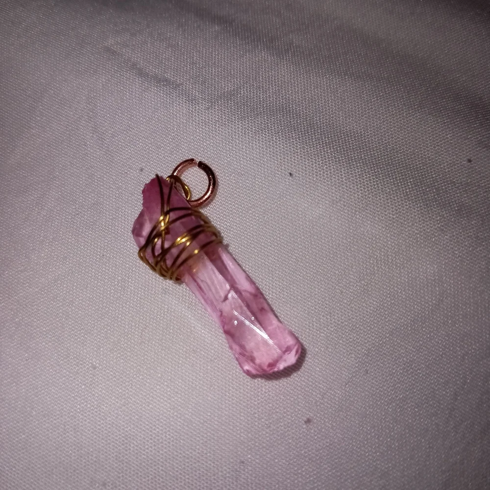 Pink rose quartz gemstone gold wire wrapped statement pendant hand crafted